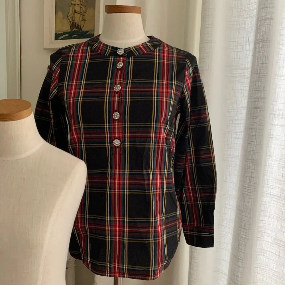 J Crew Tartan Plaid Jewel Blouse